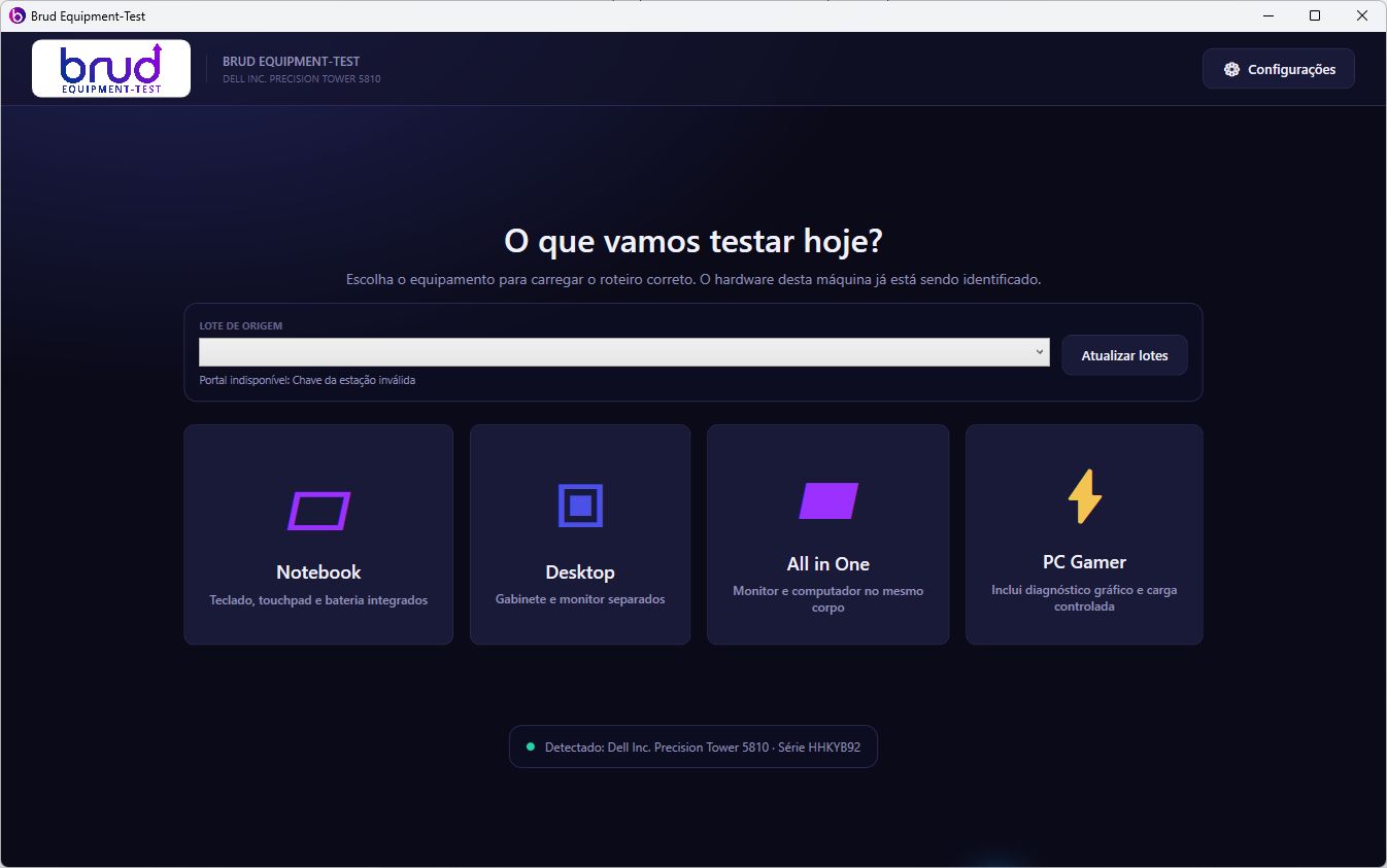 Aplicativo desktop do Brud Equipment Test